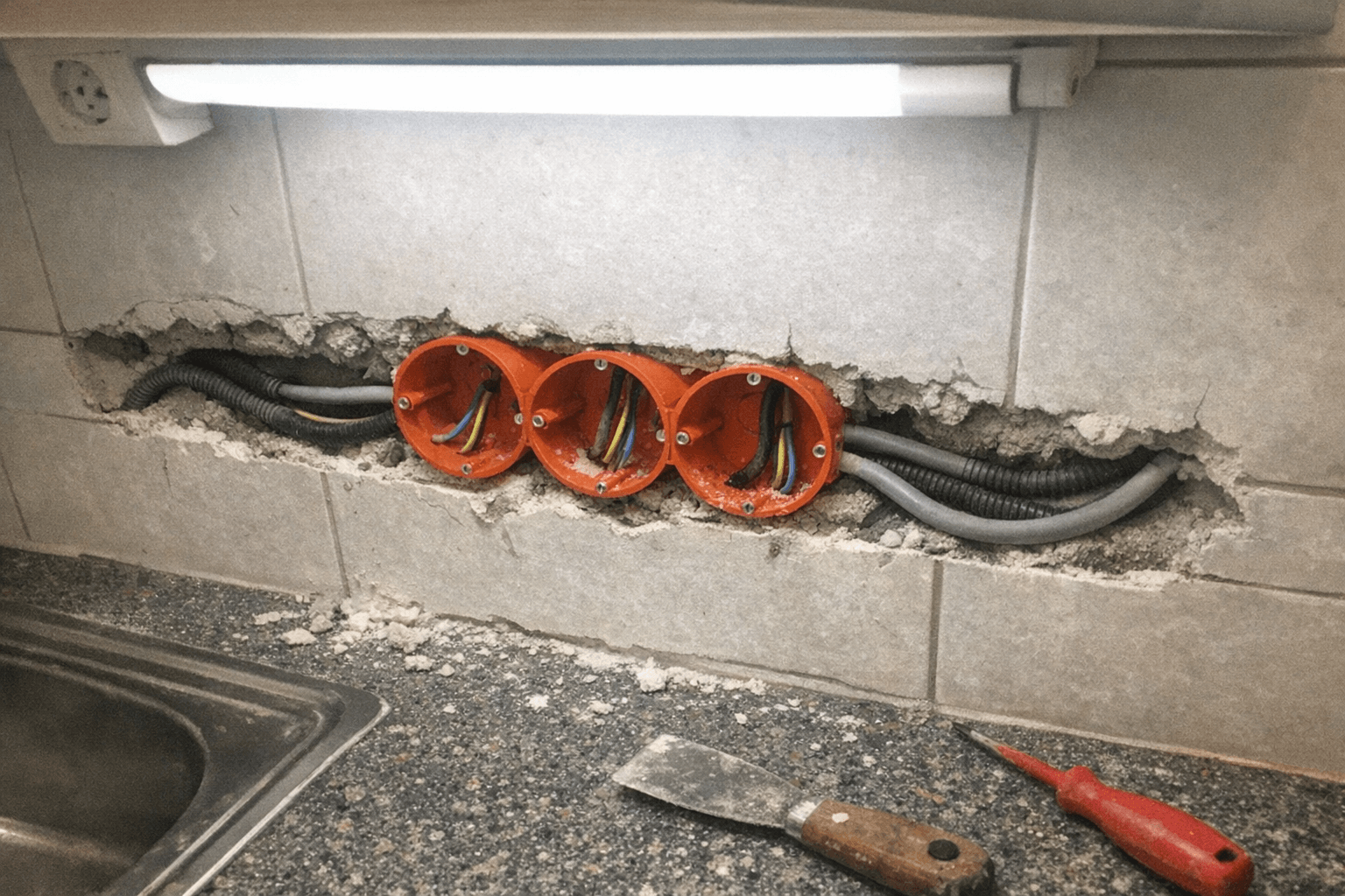 Neue Verkabelung für zusätzliche Steckplätze in der Küche