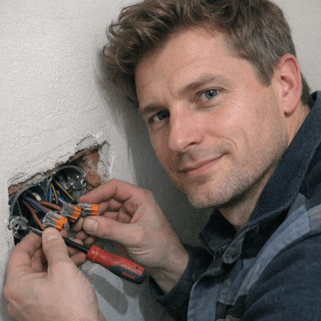 Fachmann bei der fachgerechten Instandsetzung eines gelösten Netzanschlusses