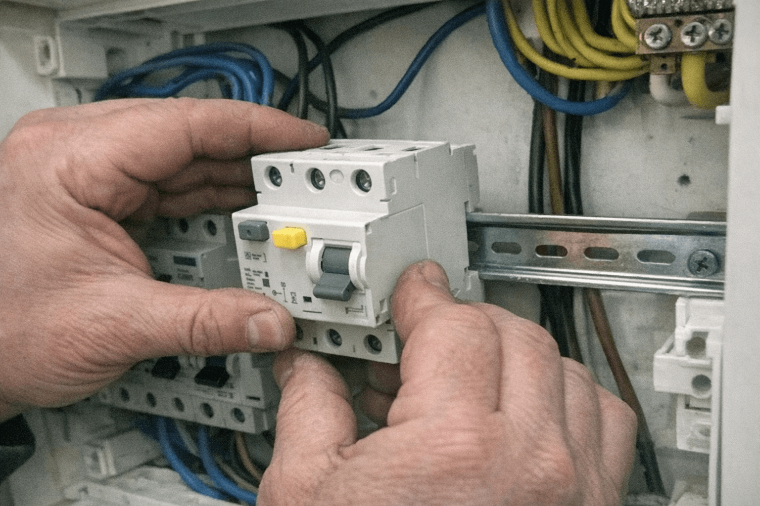 Einbau eines modernen Schutzschalters im Verteilerschrank