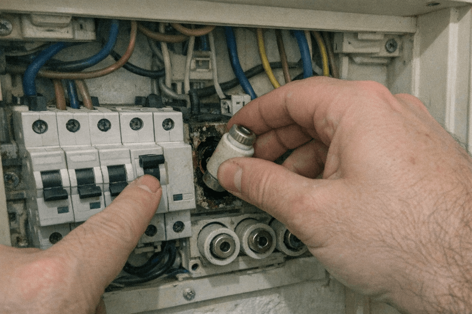 Prüfen der Sicherungsautomaten im zentralen Stromkasten