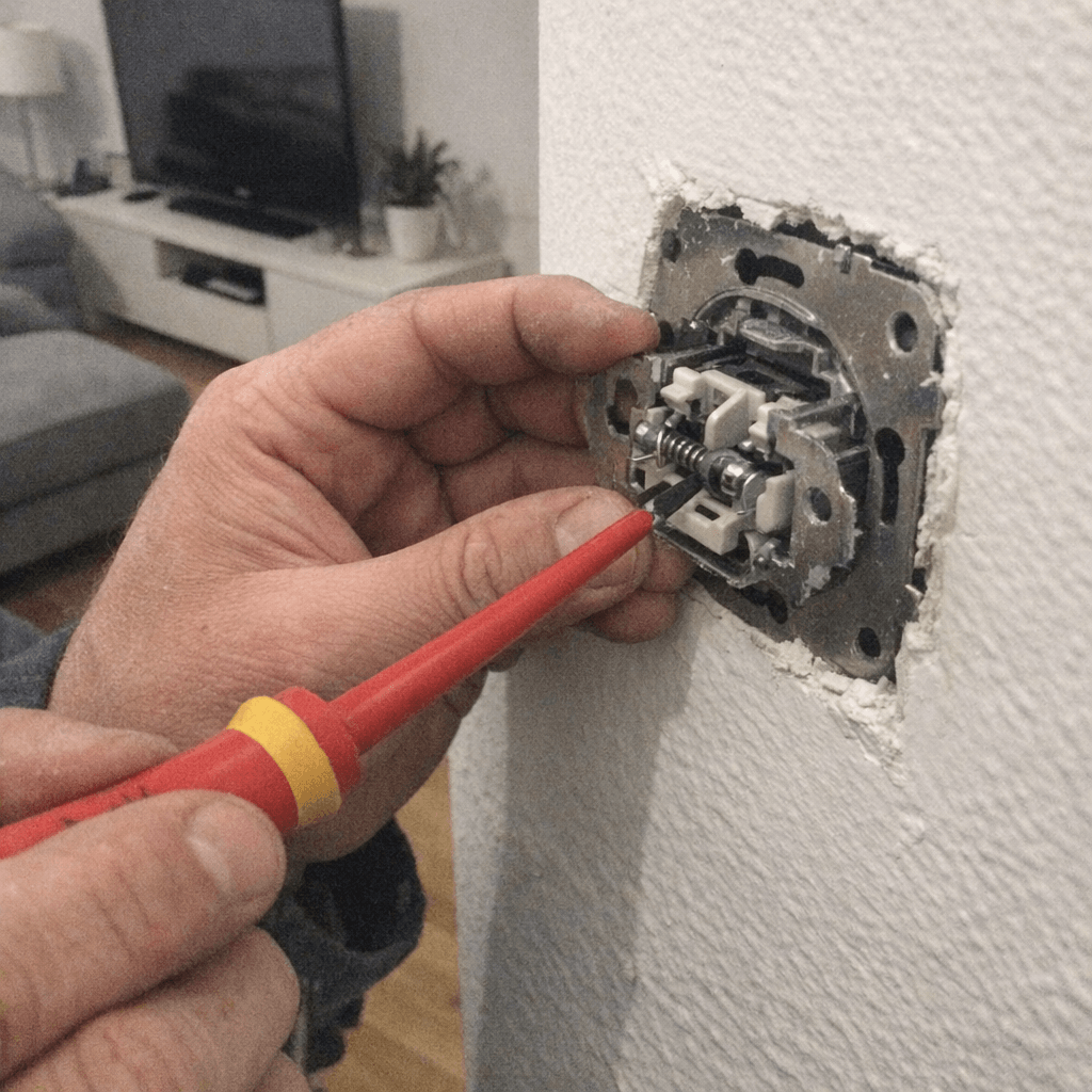 Austausch eines defekten Tasters in einem modernen Wohnzimmer